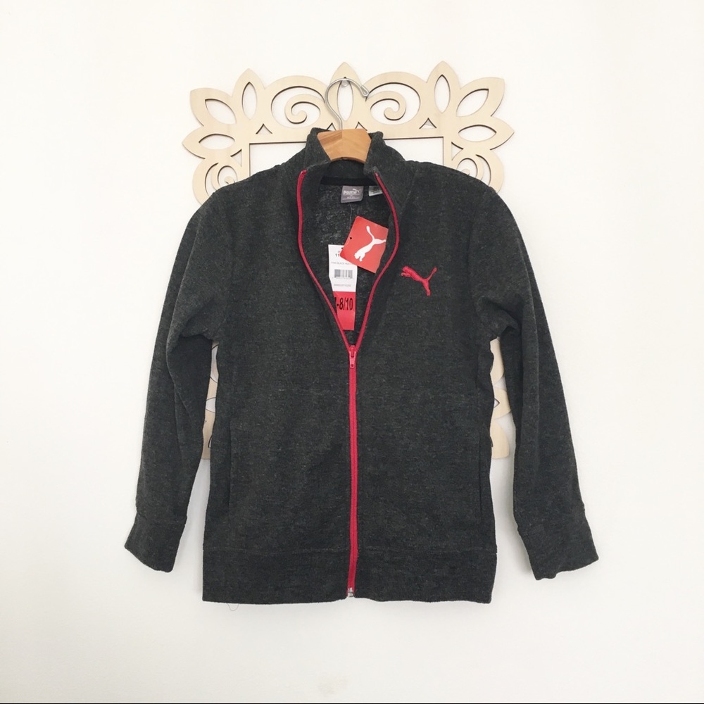 Puma Fleece Dark Heather Grey/Red Jacket W/Pockets